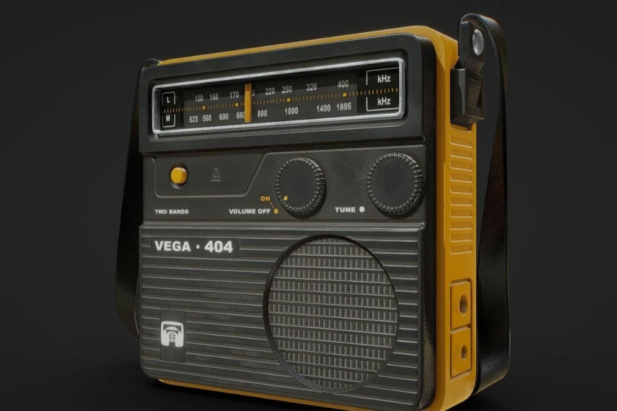 Una radio portátil negra y amarilla.