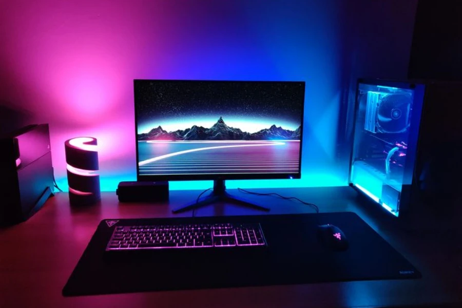 A colorful gaming monitor setup