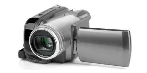 A mini camcorder on a white background