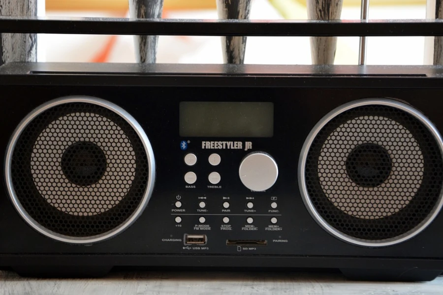 A modern looking portable radio with a display