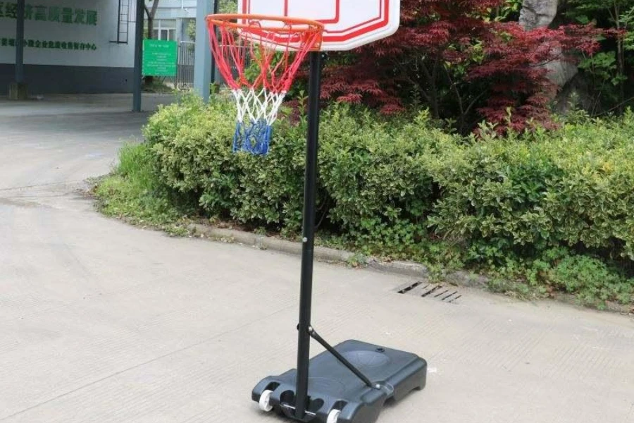 A moveable adjustable basketball hoop
