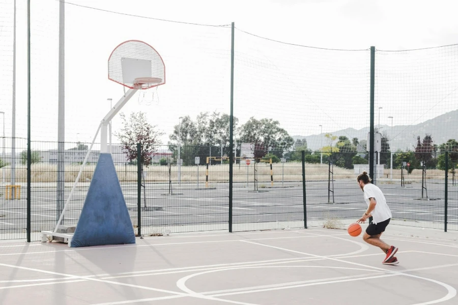 a portable basketball hoop on a court