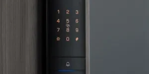 a smart keypad lock with digital buttons