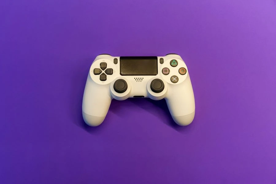 A white Sony game controller