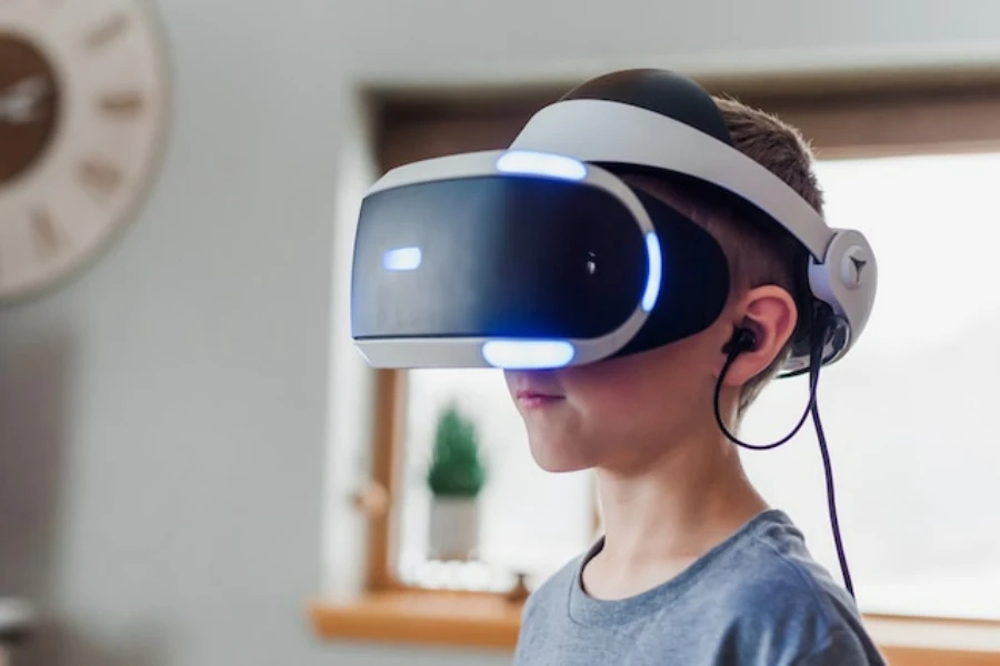 a young boy wearing a vr headset