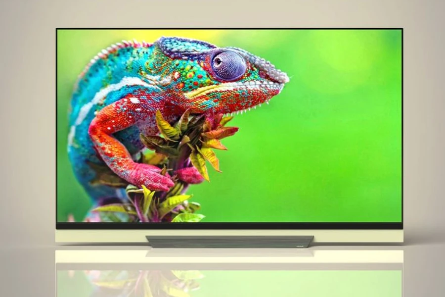 an oled tv with colorful images on display