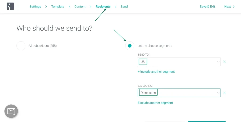 choosing recipients in omnisend