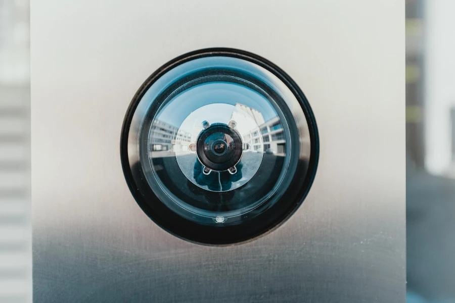 Close up of a surveillance camera lens