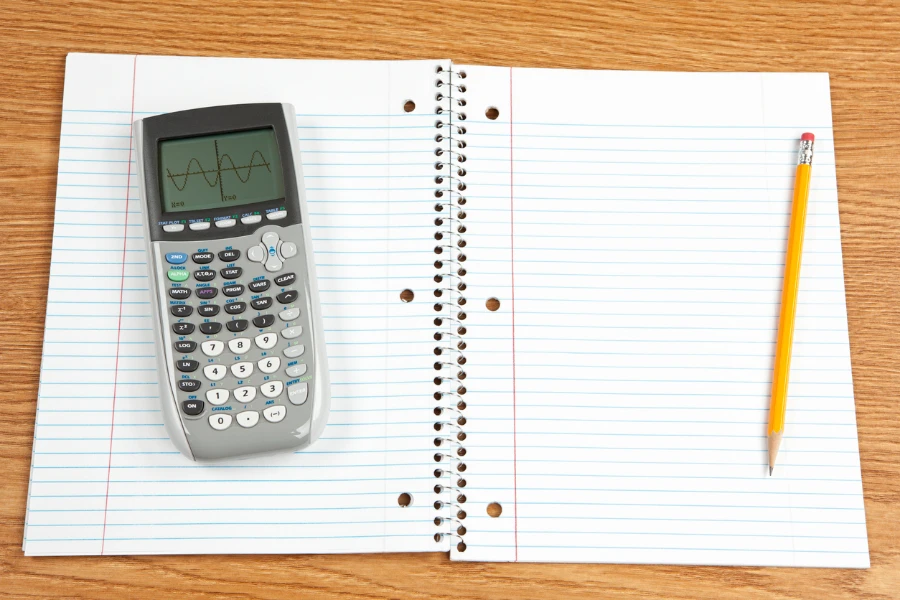 graphing calculator and notebook
