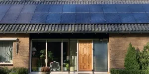 House with solar panel roofing