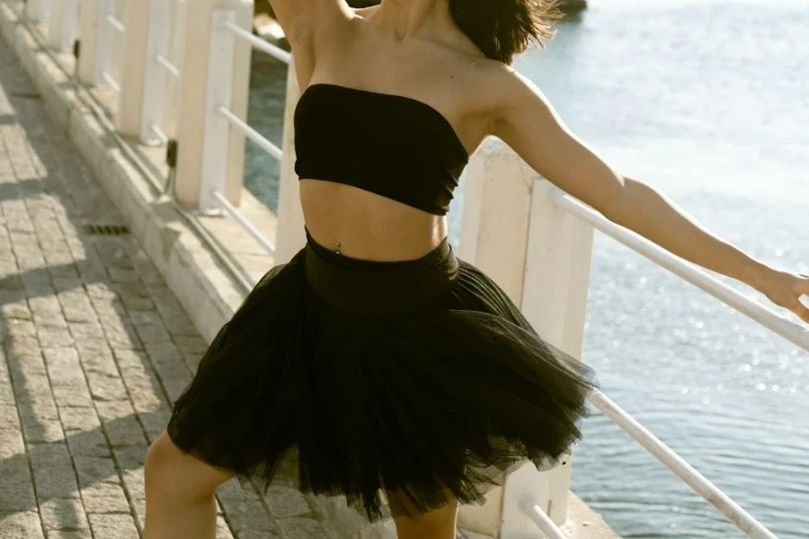 Lady wearing a flowing tulle skirt