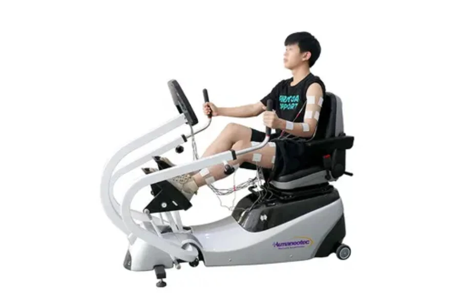 Man using a recumbent elliptical bike for rehab purposes