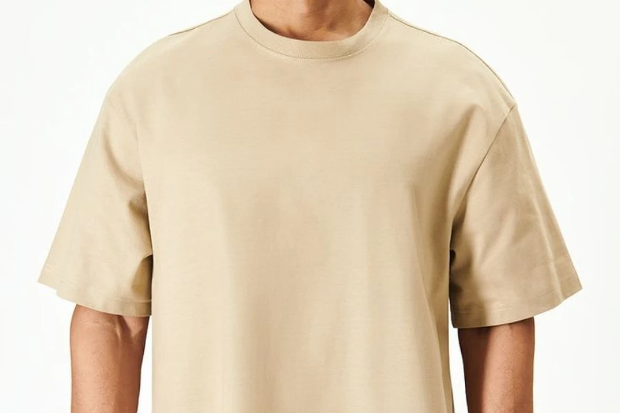 Man wearing a solid-colored t-shirt