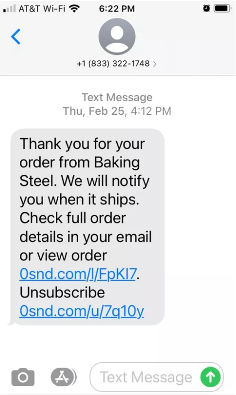 SMS de confirmation de commande avec option d'inscription