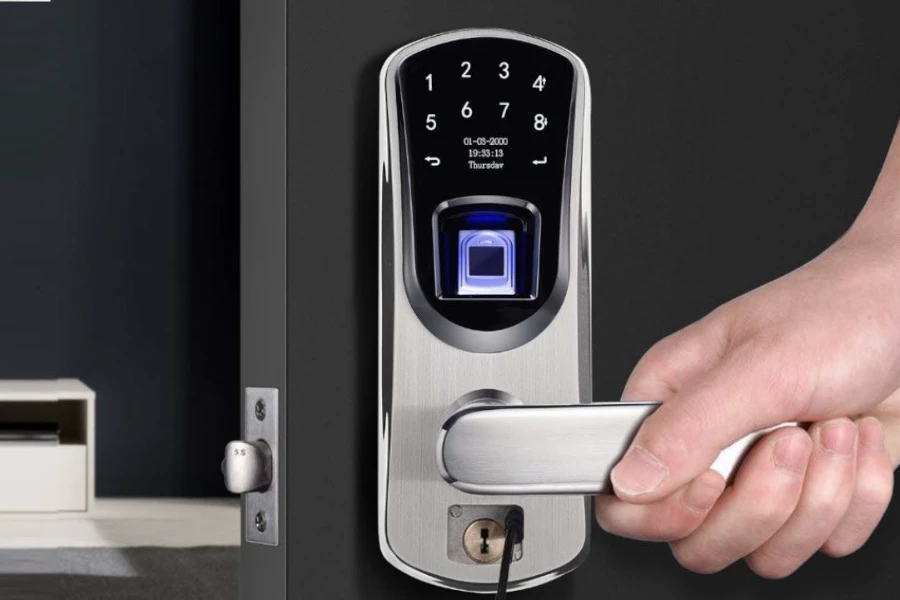 Person using a fingerprint smart lock