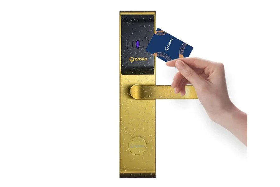 Person using a key card smart lock