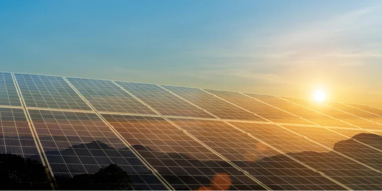 photovoltaic cells on the sunset