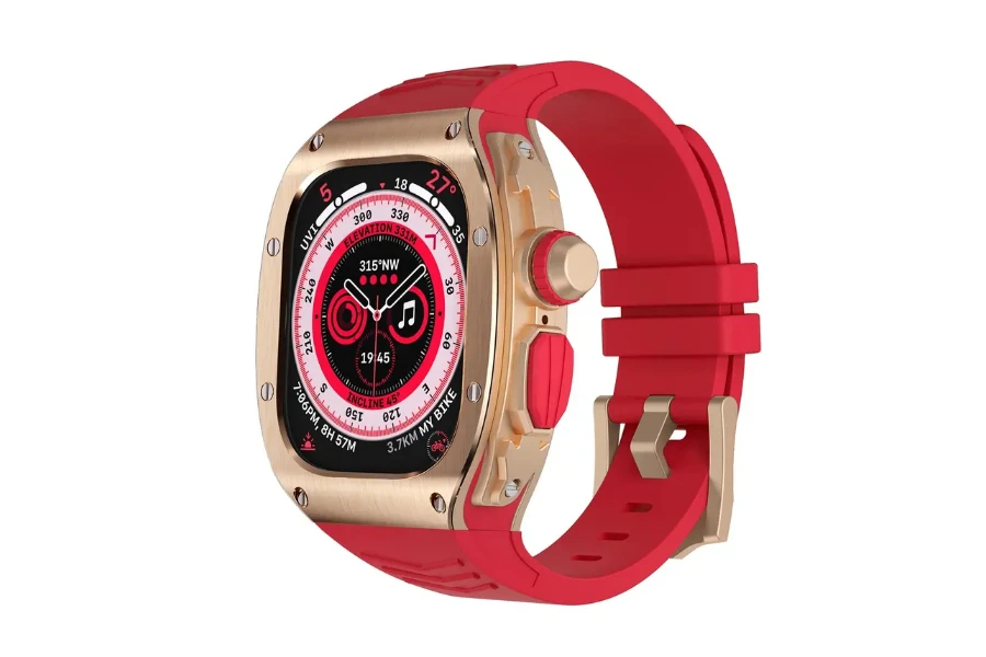 red apple watch ultra on a white background