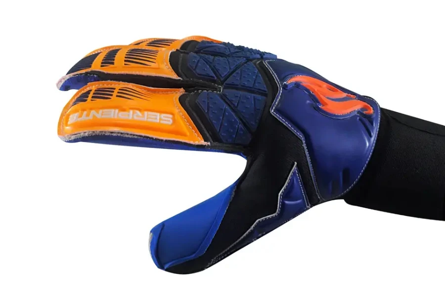 Side angle of negative cut goalie gloves in different colors