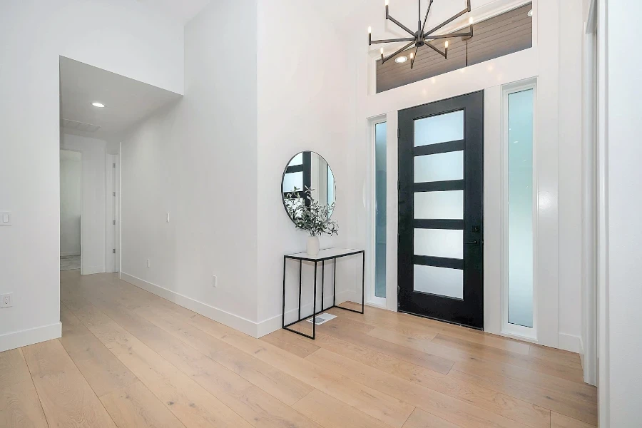 small white and black foyer console table