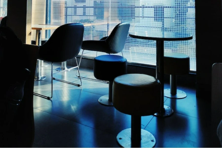 Swivel stools in a modern cafeteria