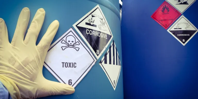Warning symbol for chemical hazard on chemical container
