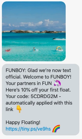 welcome sms by funboy