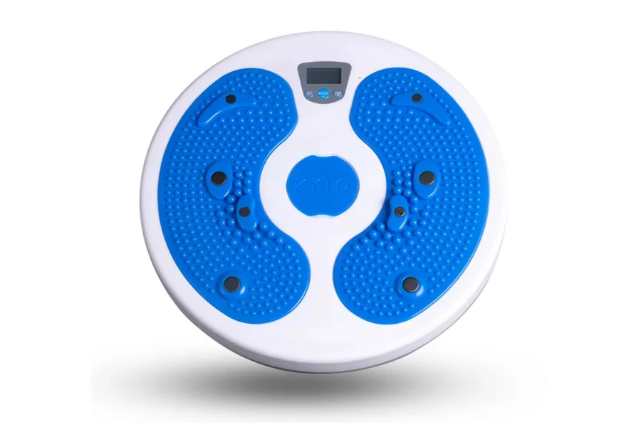 White and blue digital balance board with feet padding