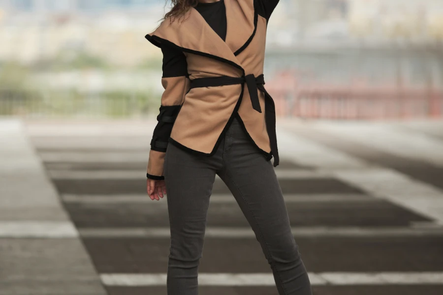 Woman rocking a brown oversized jacket