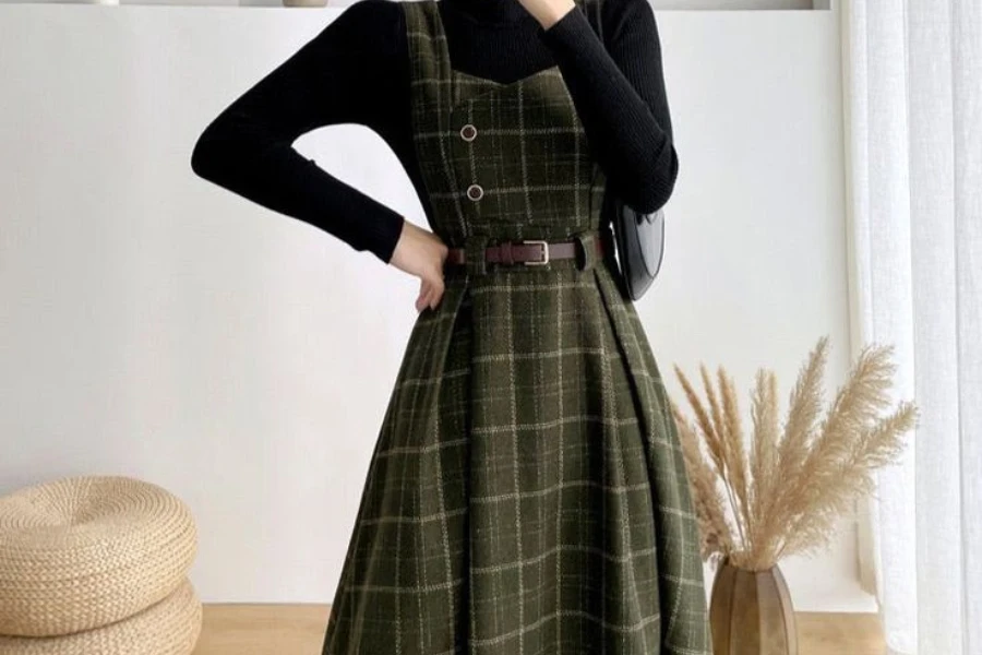 Woman rocking a plaid long-sleeved dress