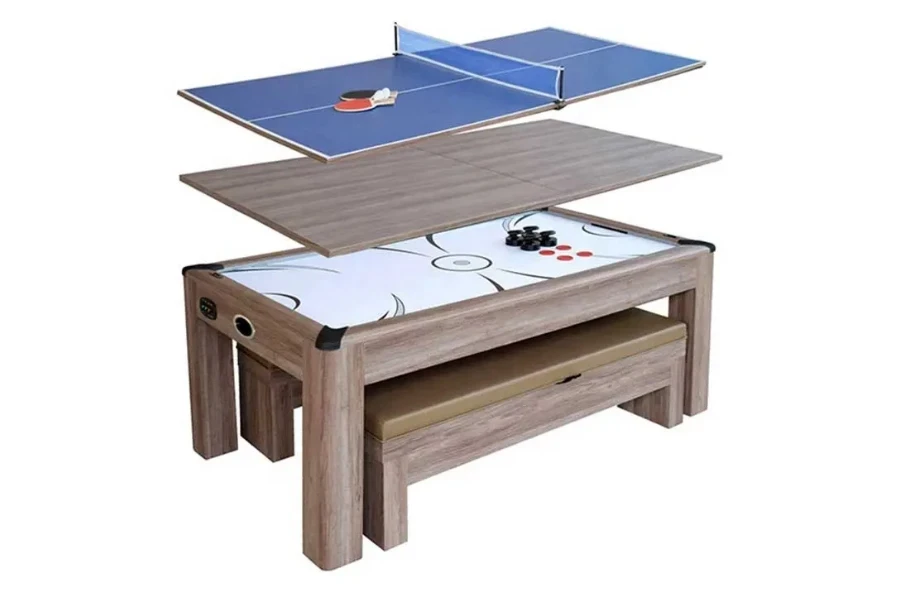 Mesa de jogo de madeira com pingue-pongue e air hockey