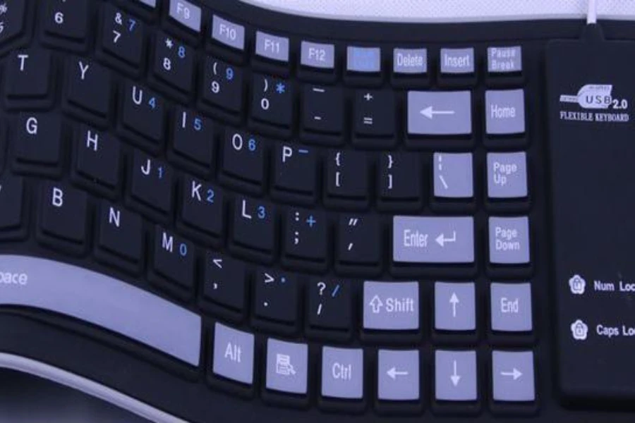 A black and grey flexible keyboard