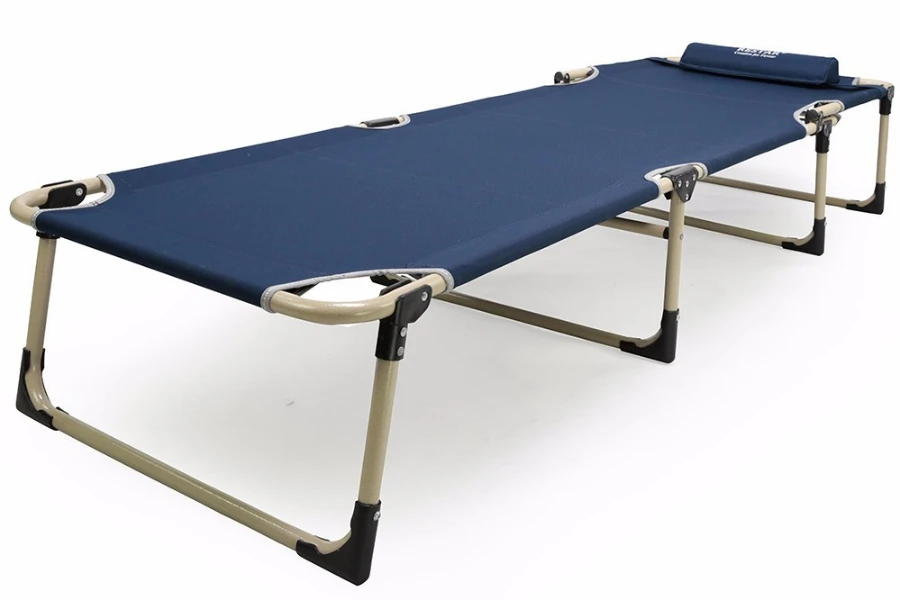 A camping cot with steel frame