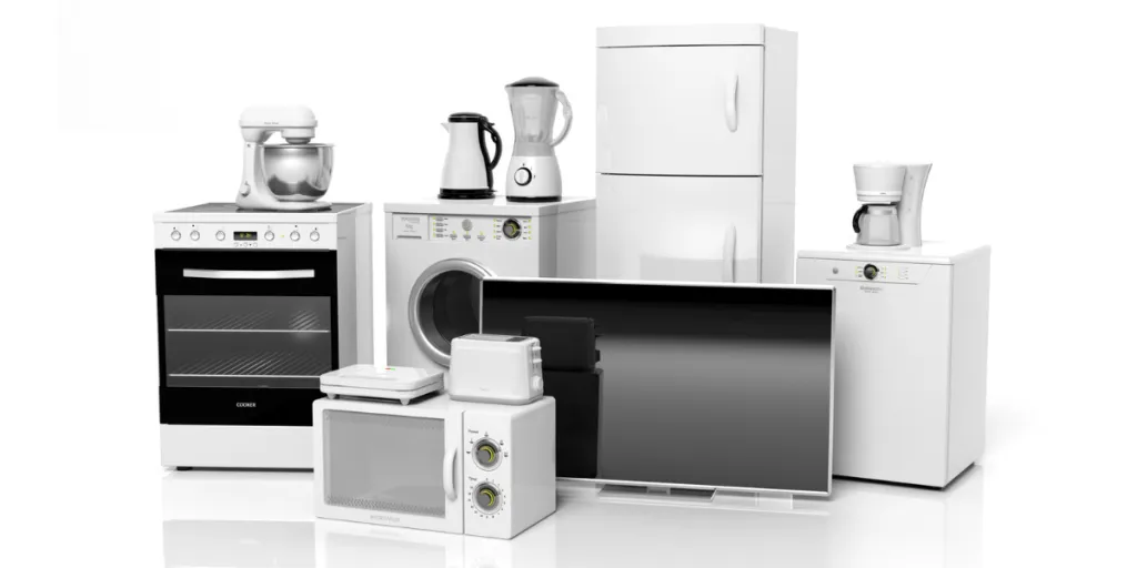 A set of home appliances with white background