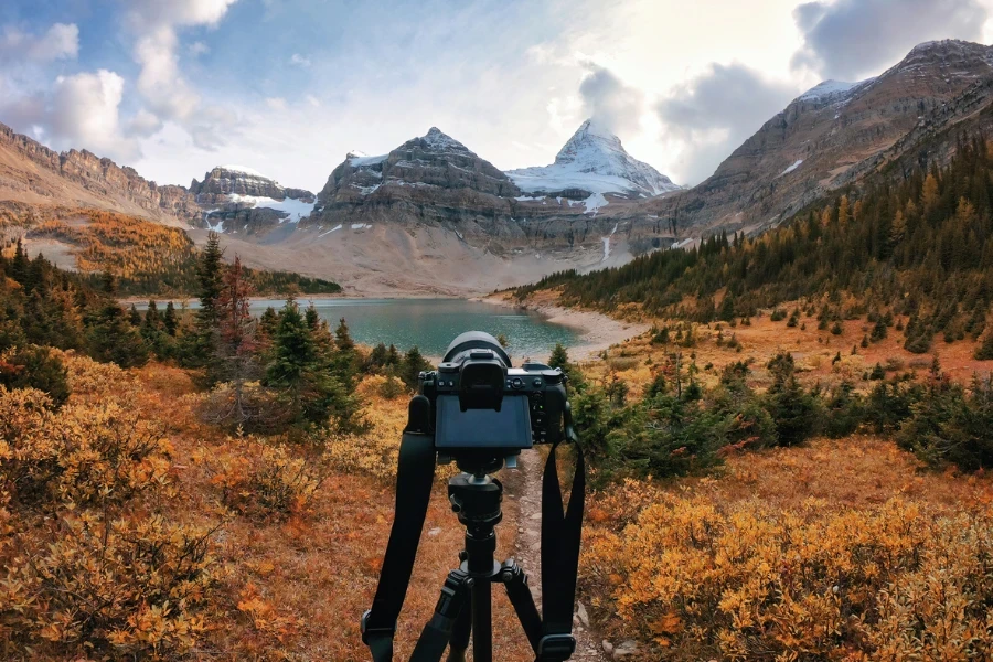 camera mounted on tripod