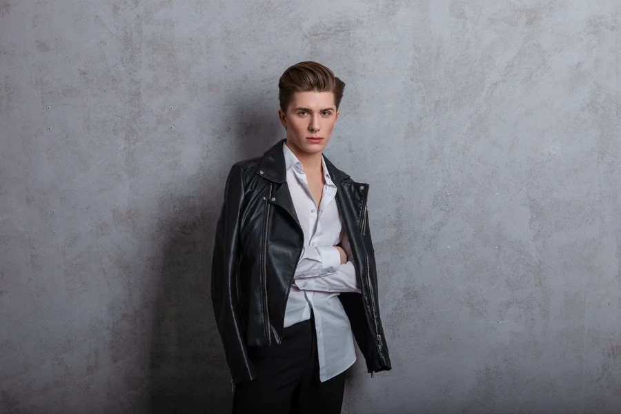 handsome young man in leather jacket