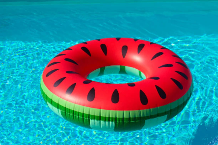 Large swimming ring with a watermelon pattern on it
