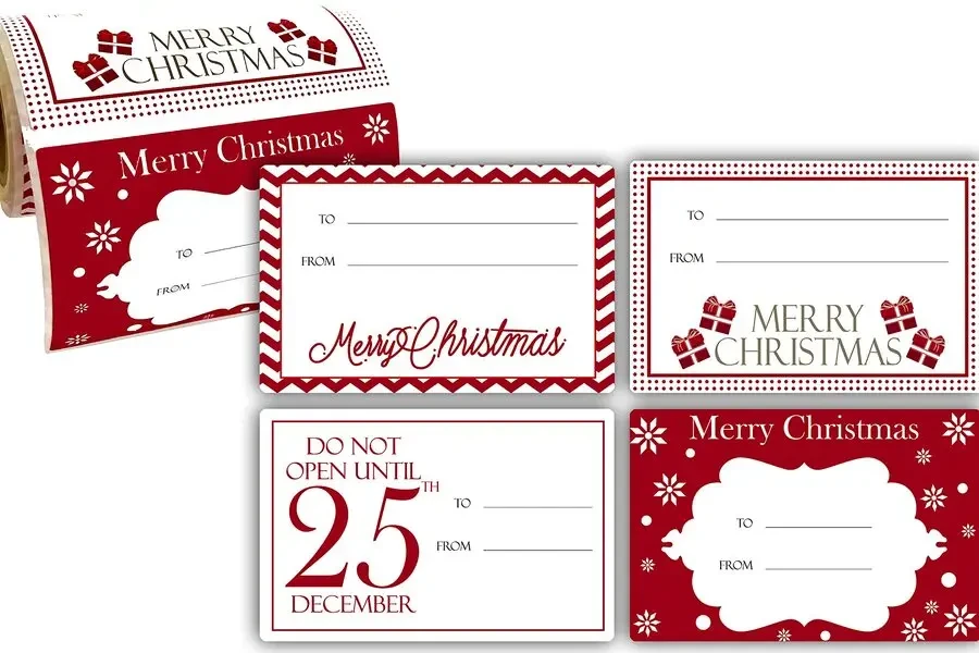 Multiple designs of Christmas packaging labels