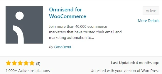 omnisend sur la page du plugin woocommerce