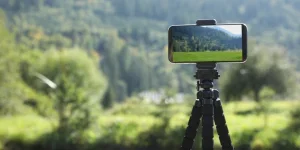 phone mounted on tripod