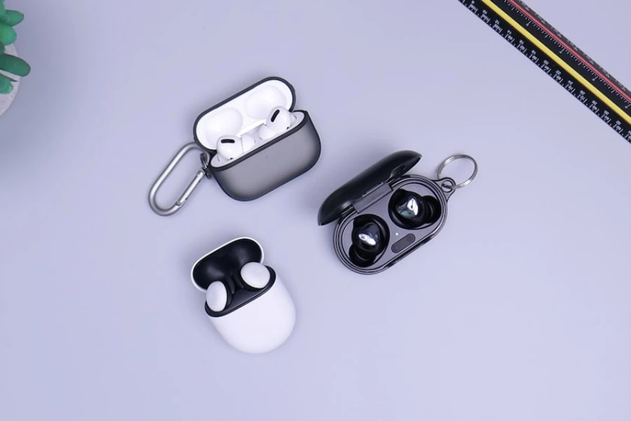 Three earbuds with different designs and casings