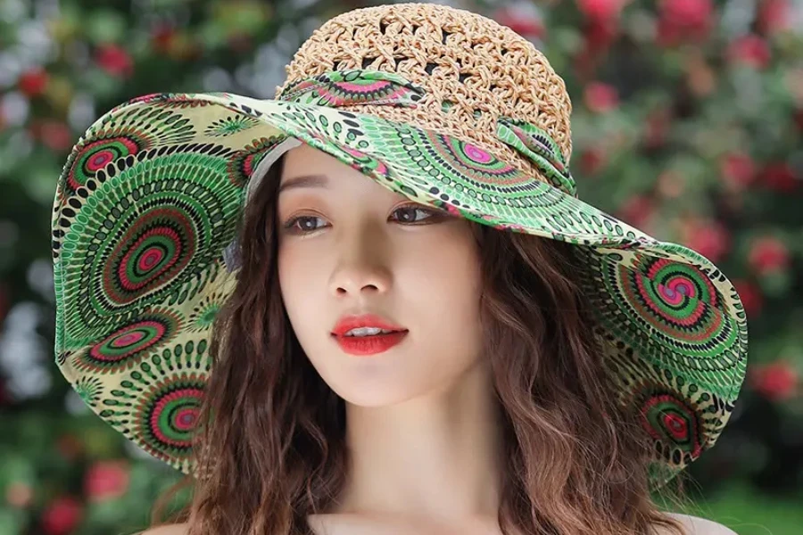 wide-brim printing straw hat