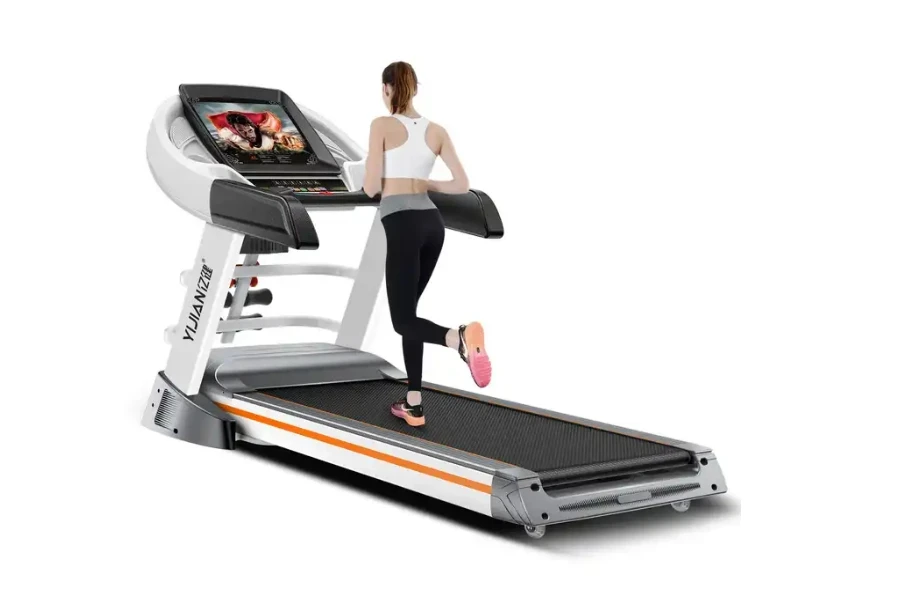 Woman running on a smart treadmill