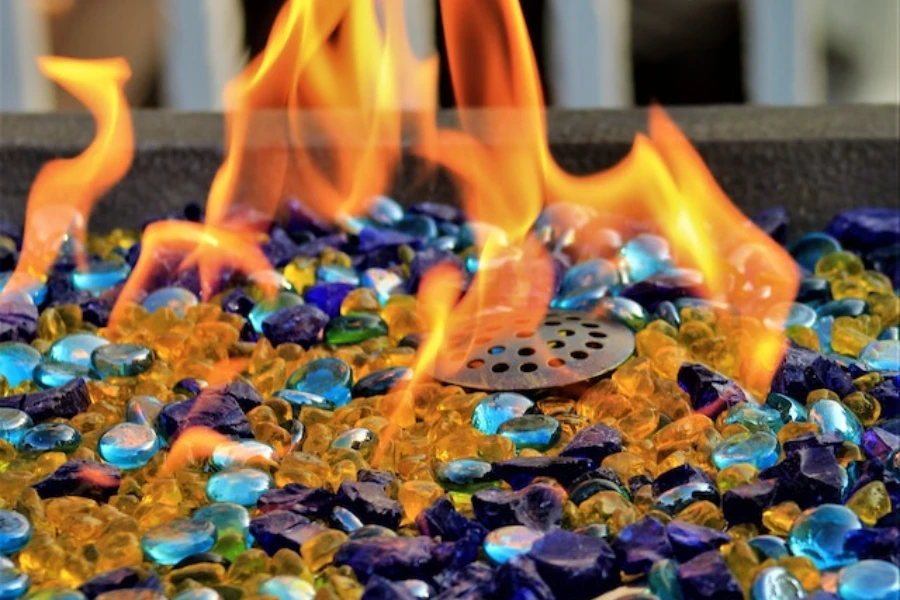 A close-up of a fire pit
