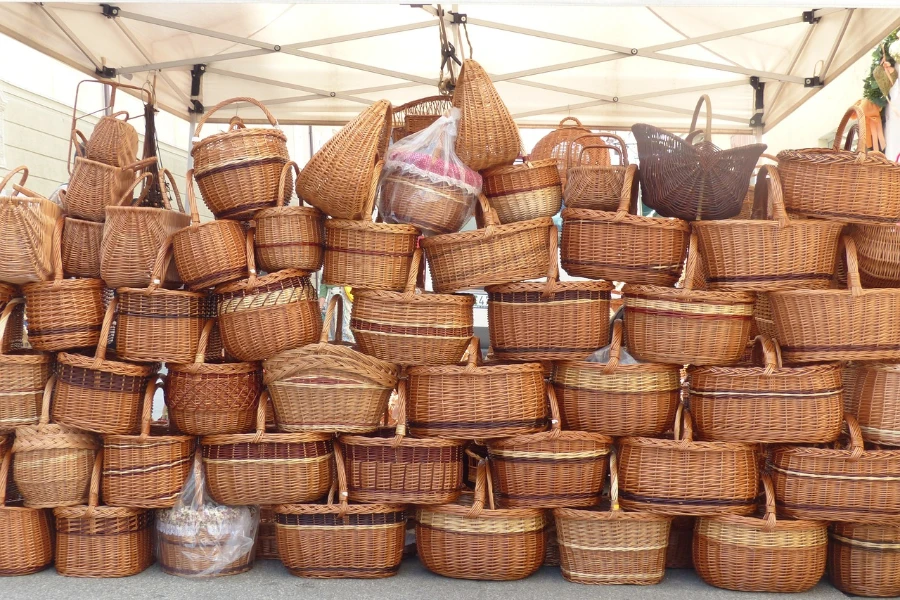 a collection of wicker baskets
