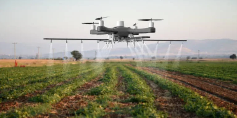 A drone spraying a field