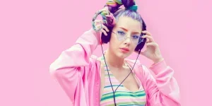 a Gen Z woman wearing a colorful top