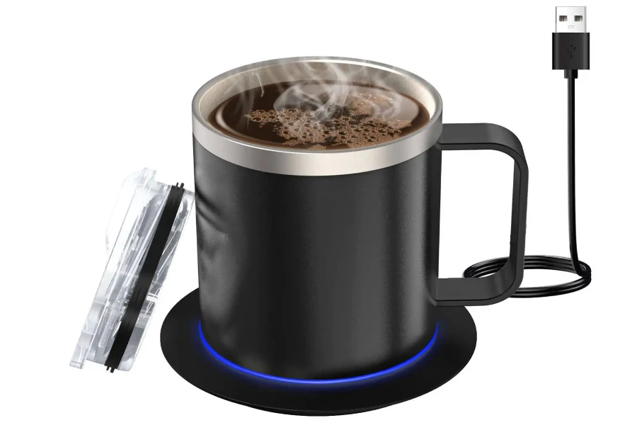a smart mug with a USB cord