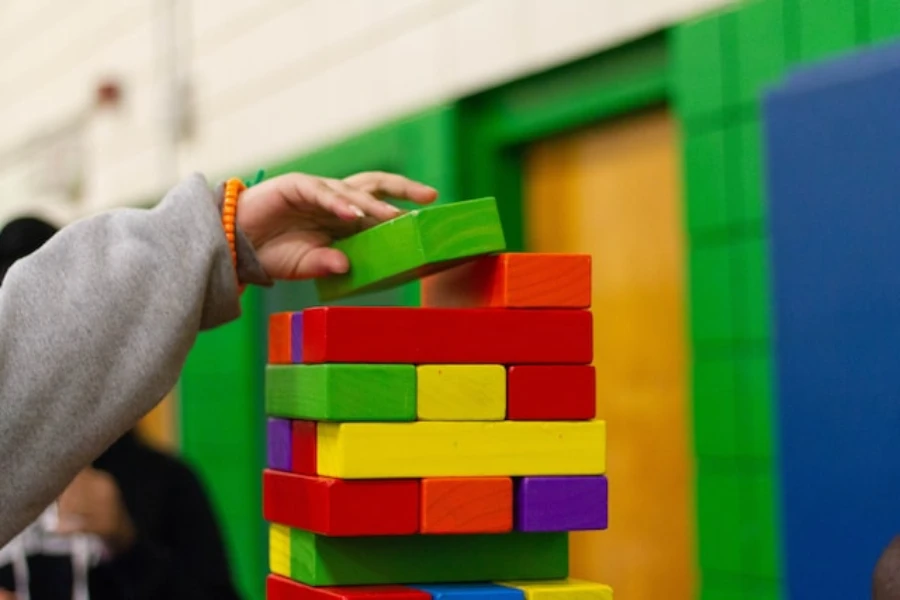 A stack of colorful building blocks