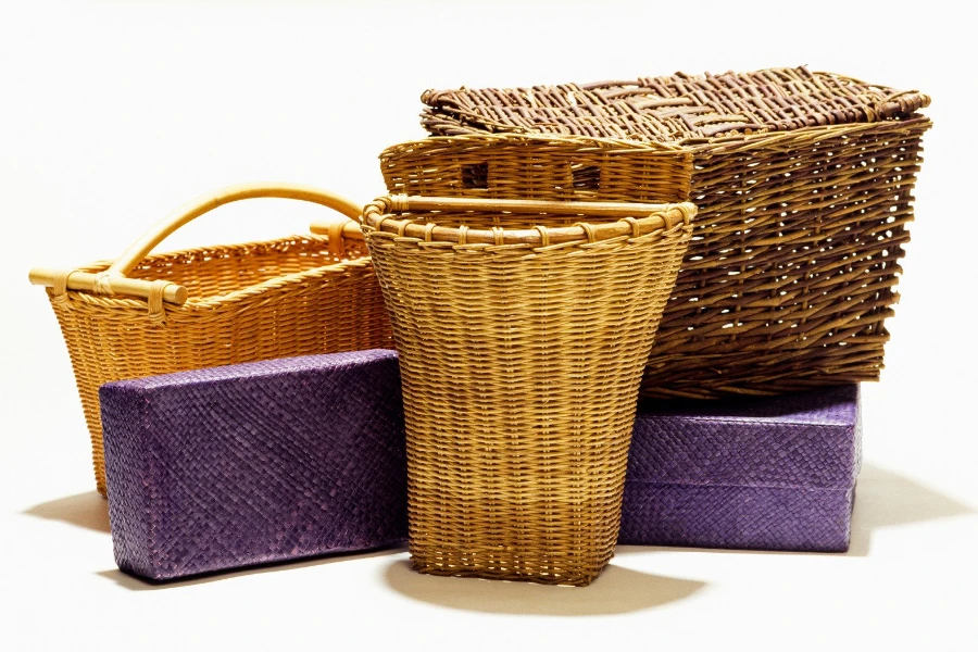 a variety of wicker baskets